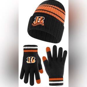 NFL Cincinnati Bengals Black & Orange Knit Beanie and Gloves Set